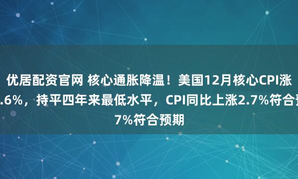优居配资官网 核心通胀降温！美国12月核心CPI涨幅2.6%，持平四年来最低水平，CPI同比上涨2.7%符合预期